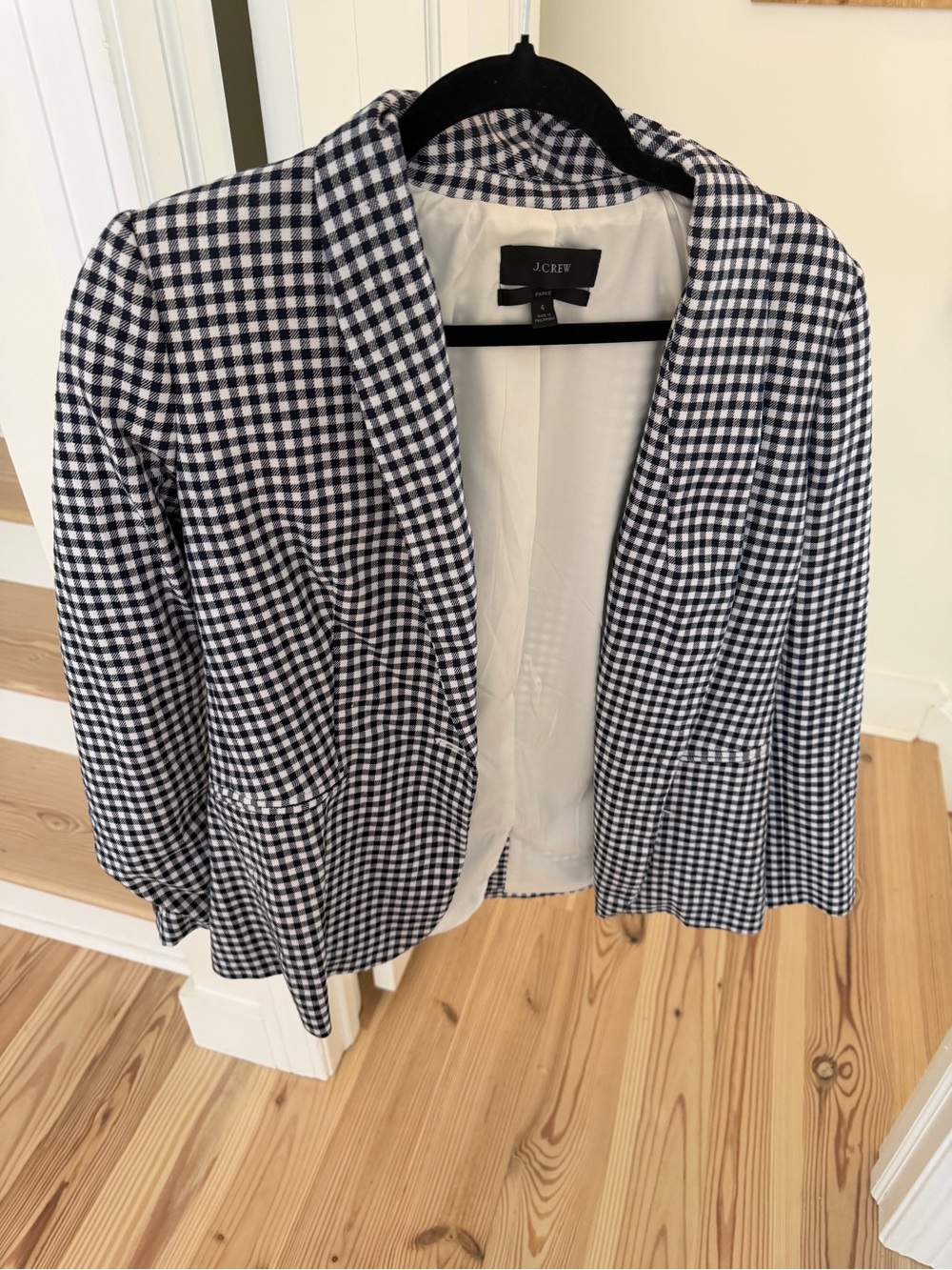J. Crew Linen black and White Gingham Blazer size 4